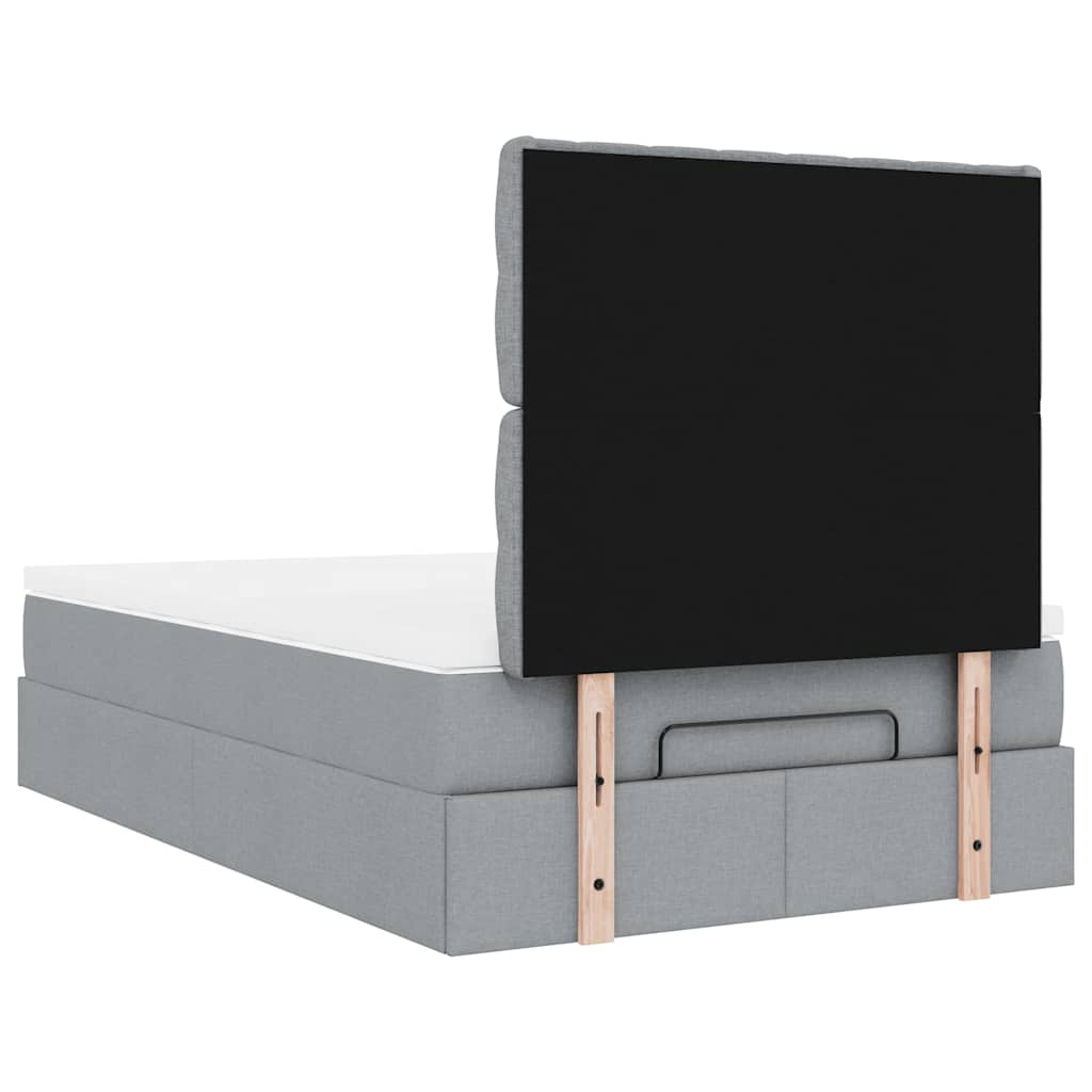 Cadre de lit ottoman et matelas gris clair 120x200 cm tissu - XIOS