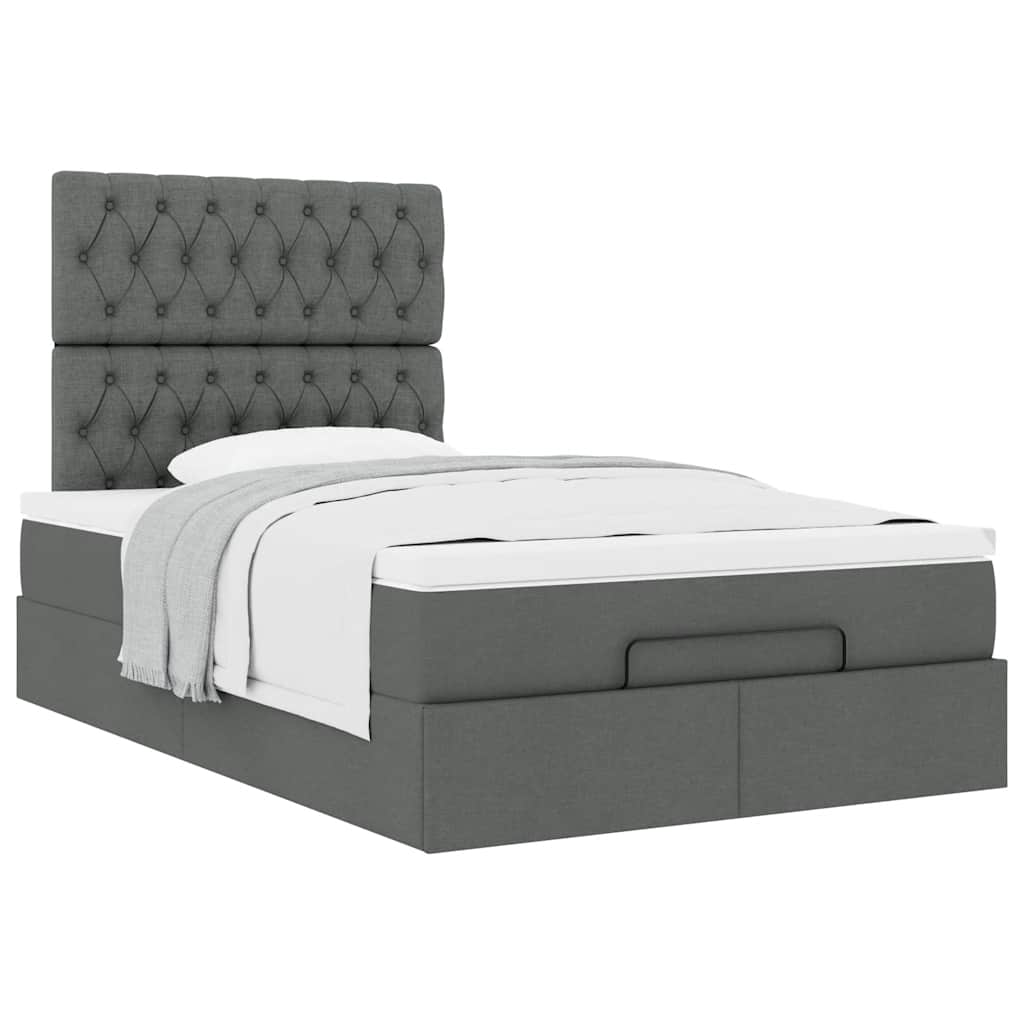 Cadre de lit ottoman avec matelas gris foncé 120x200cm tissu - XIOS