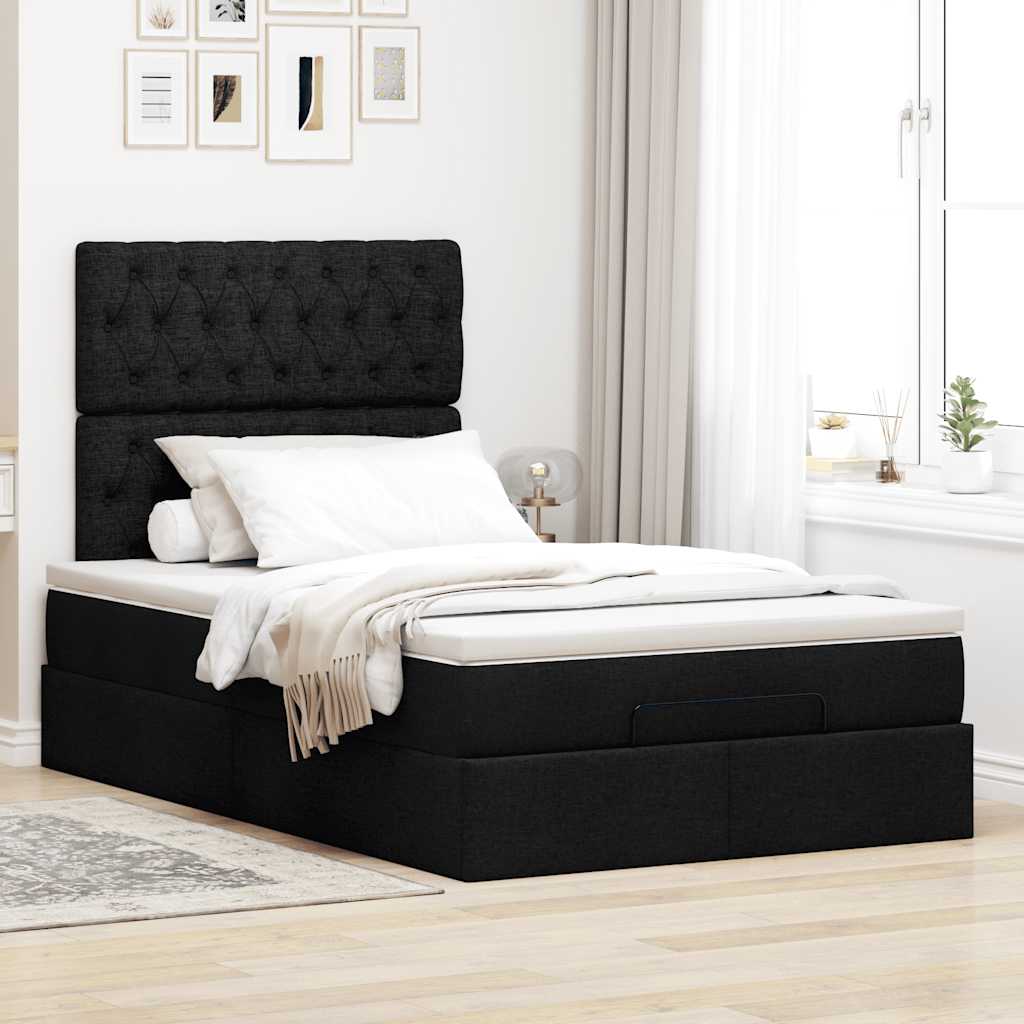 Cadre de lit ottoman avec matelas noir 120x200cm tissu