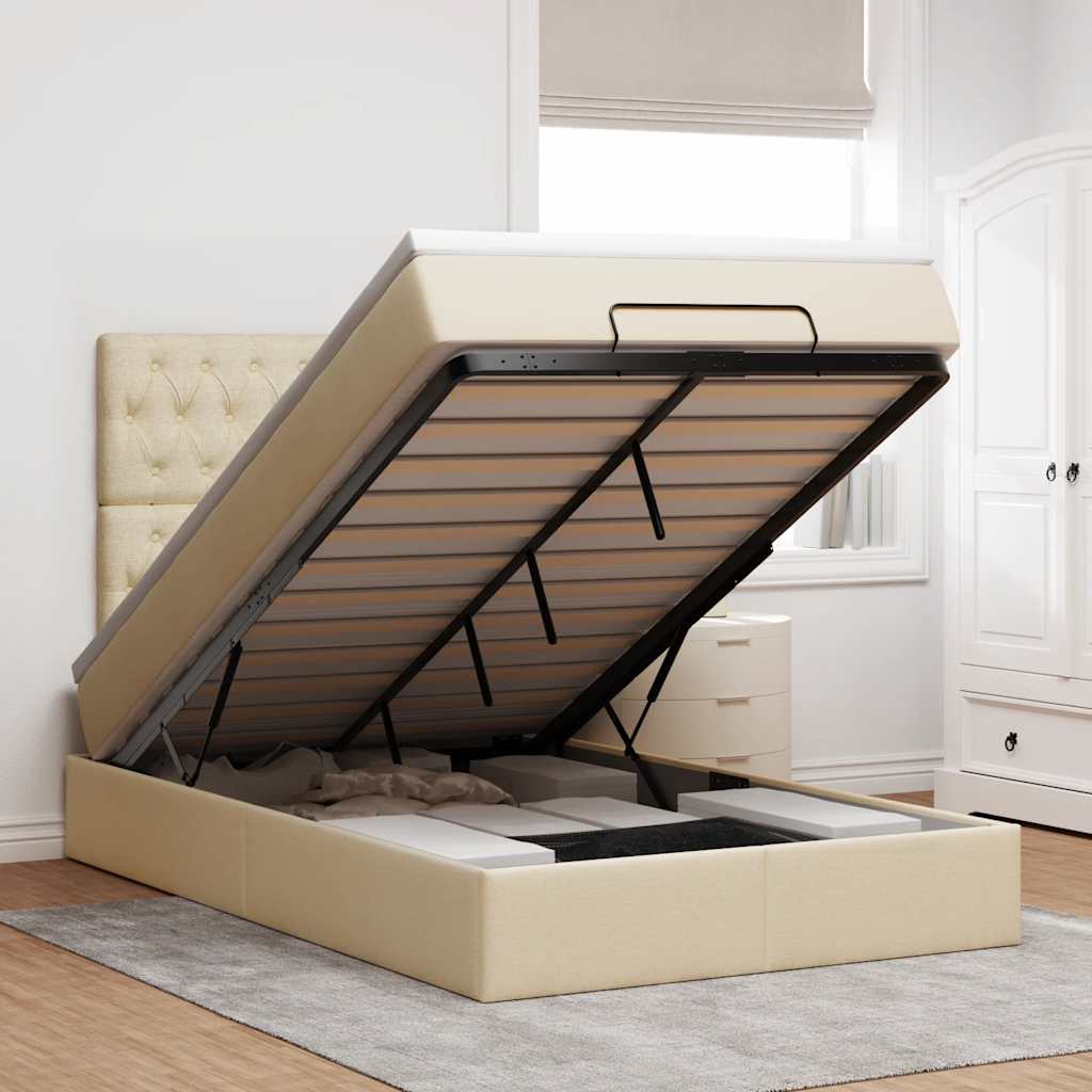 Cadre de lit ottoman avec matelas crème 120x200cm tissu