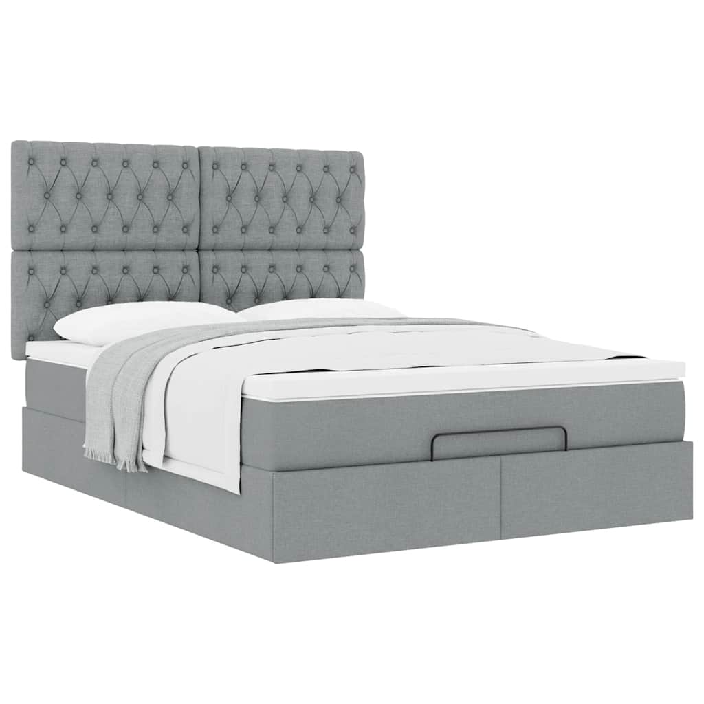 Cadre de lit ottoman et matelas gris clair 140x190 cm tissu - XIOS