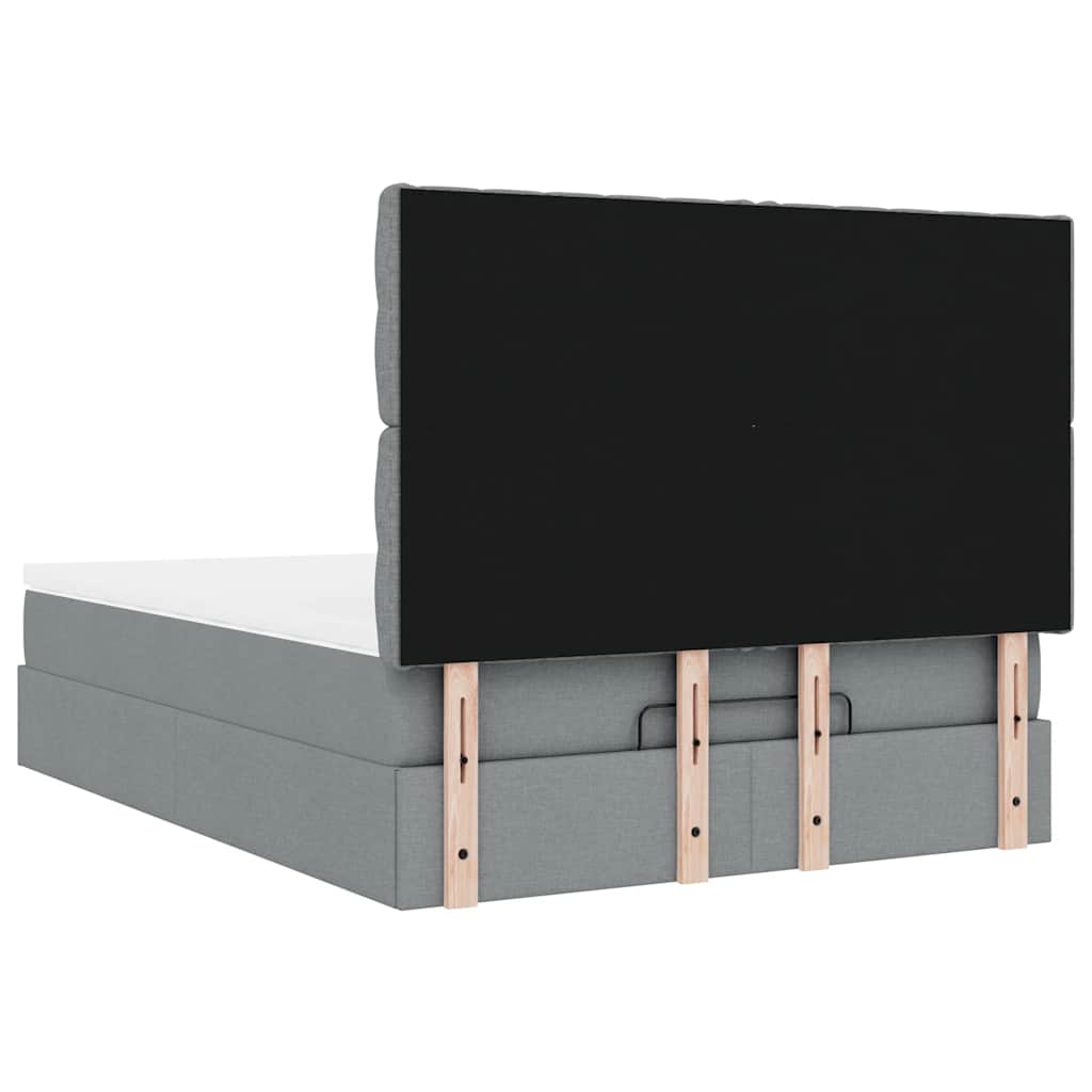 Cadre de lit ottoman et matelas gris clair 140x190 cm tissu - XIOS