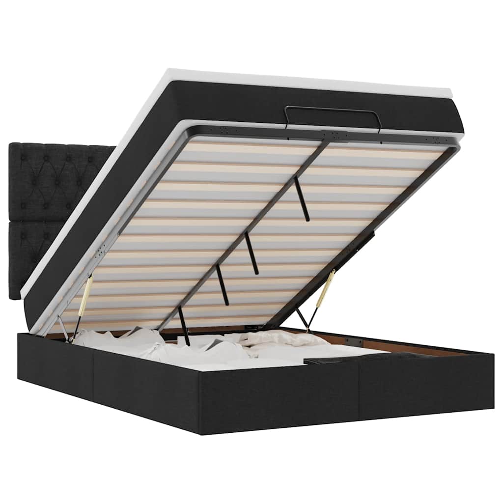 Cadre de lit ottoman avec matelas noir 140x190 cm tissu - XIOS
