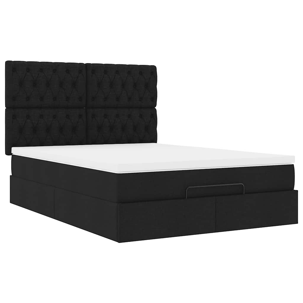 Cadre de lit ottoman avec matelas noir 140x190 cm tissu - XIOS