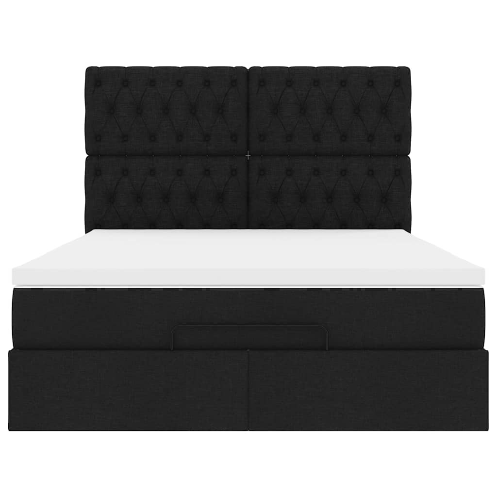 Cadre de lit ottoman avec matelas noir 140x190 cm tissu - XIOS