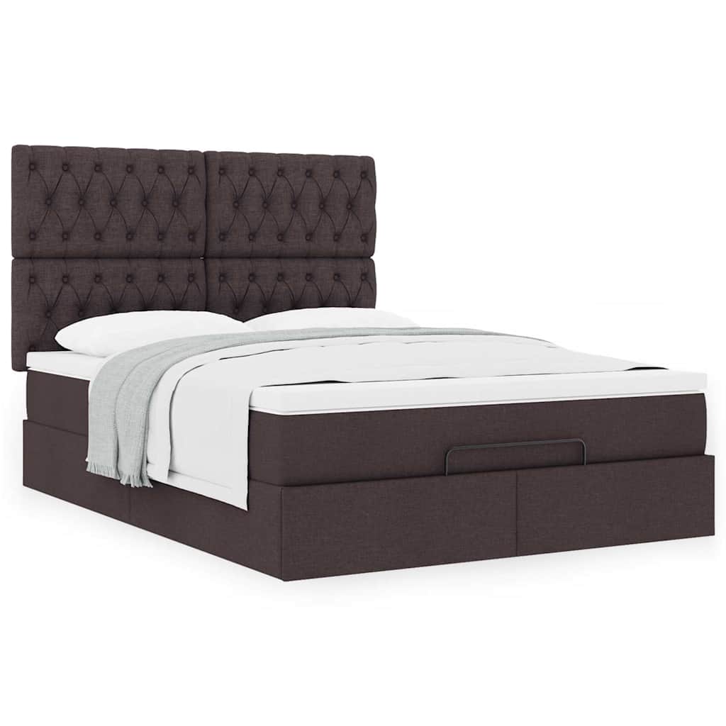 Cadre de lit ottoman avec matelas marron foncé 140x190 cm tissu - XIOS