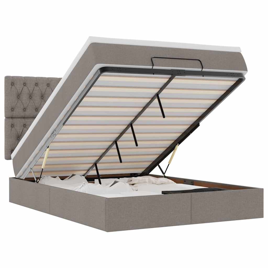 Cadre de lit ottoman avec matelas taupe 140x190 cm tissu - XIOS