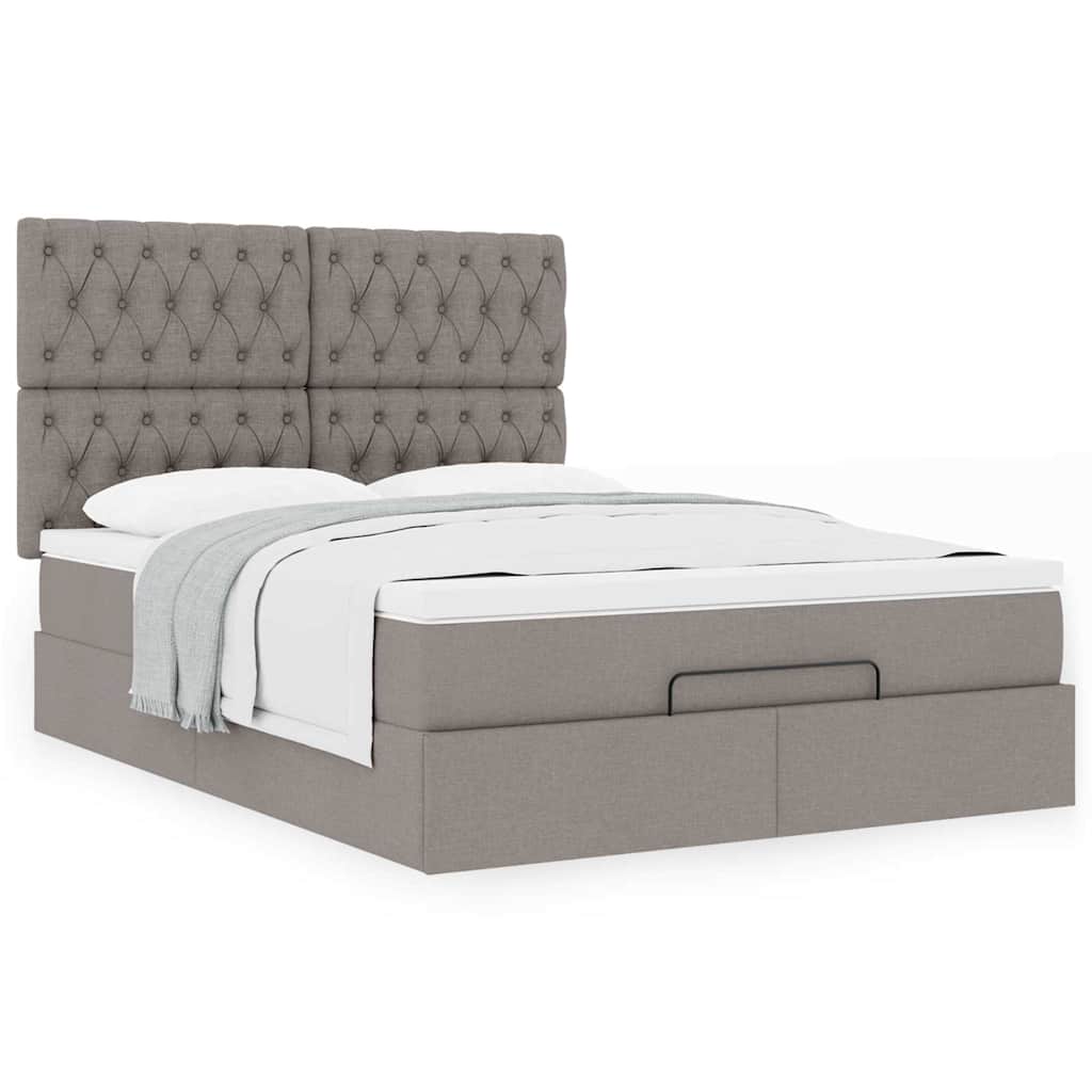Cadre de lit ottoman avec matelas taupe 140x190 cm tissu - XIOS
