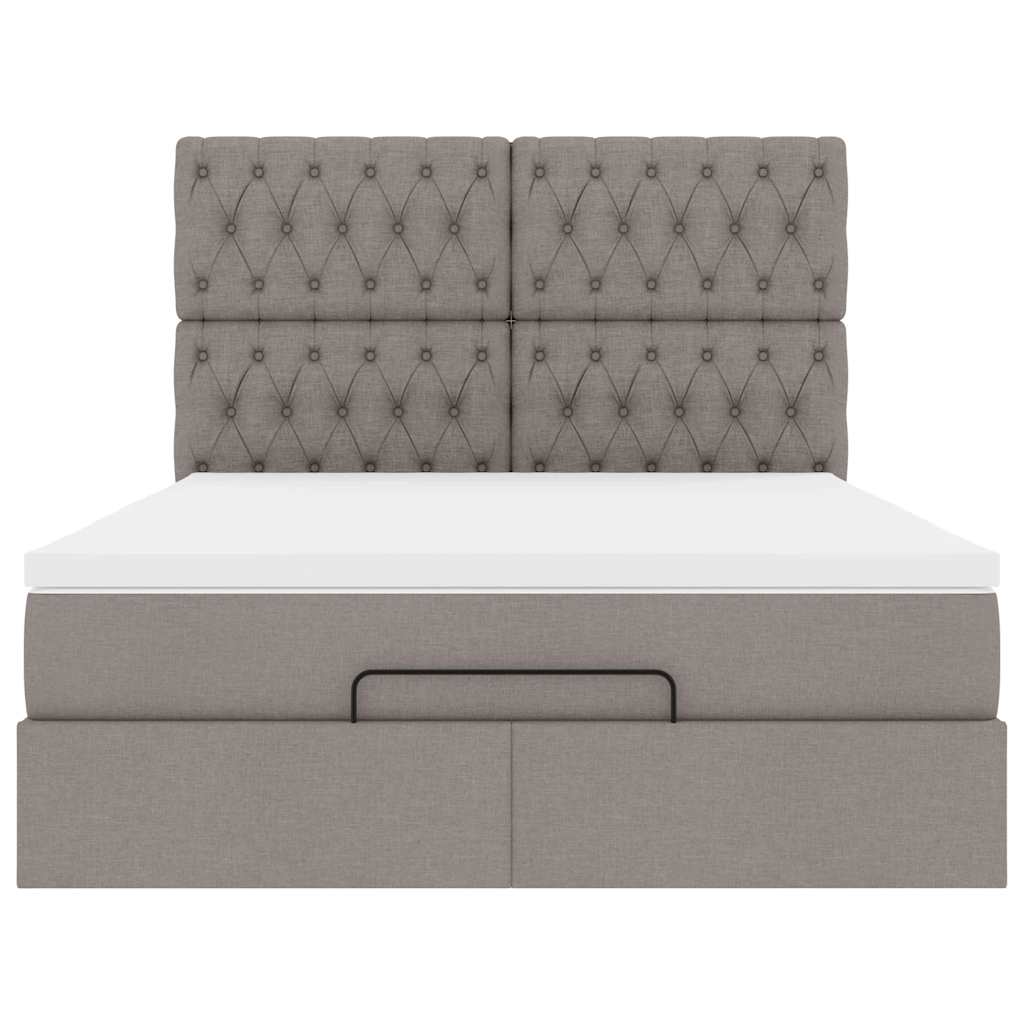 Cadre de lit ottoman avec matelas taupe 140x190 cm tissu - XIOS