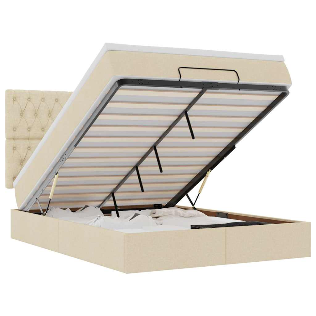 Cadre de lit ottoman avec matelas crème 140x190 cm tissu - XIOS