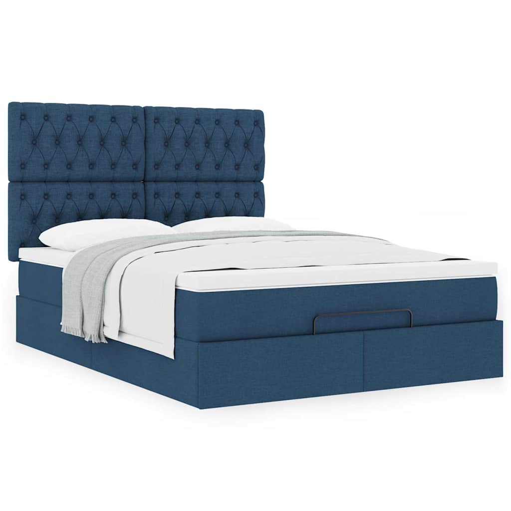 Cadre de lit ottoman avec matelas bleu 140x190 cm tissu - XIOS