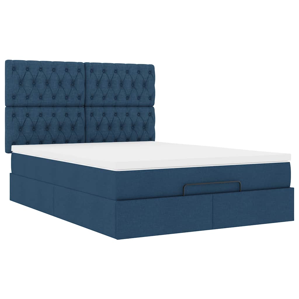 Cadre de lit ottoman avec matelas bleu 140x190 cm tissu - XIOS