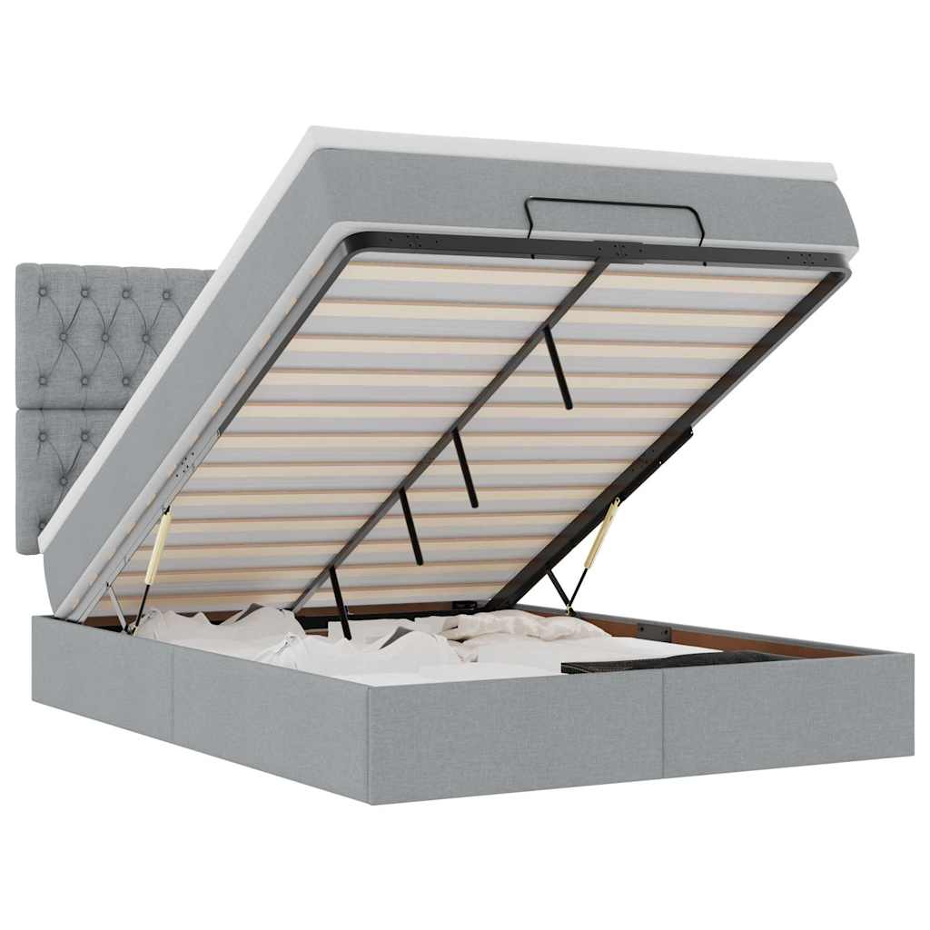 Cadre de lit ottoman et matelas gris clair 140x200 cm tissu - XIOS