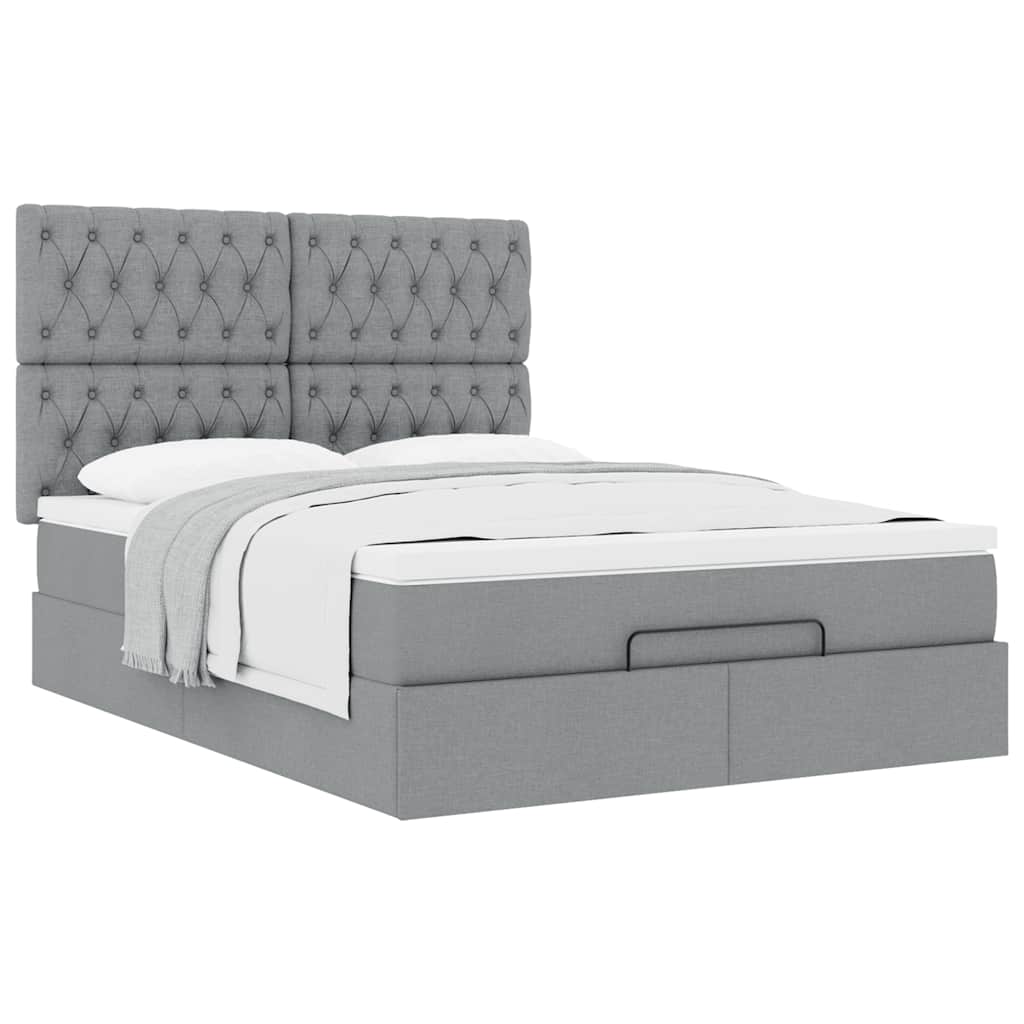 Cadre de lit ottoman et matelas gris clair 140x200 cm tissu - XIOS