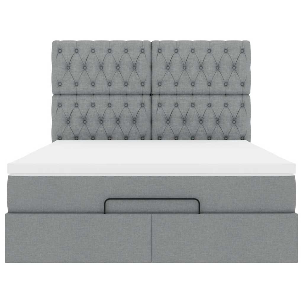 Cadre de lit ottoman et matelas gris clair 140x200 cm tissu - XIOS