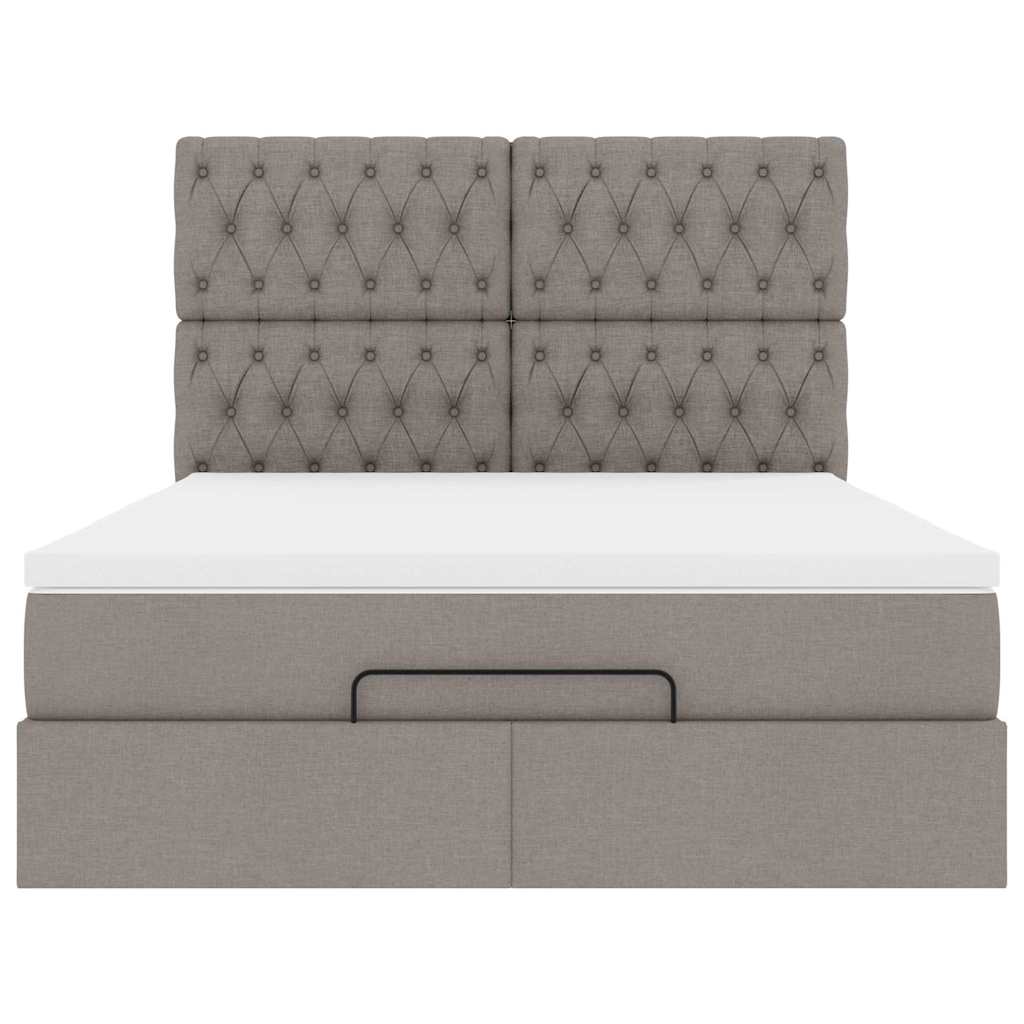 Cadre de lit ottoman avec matelas taupe 140x200 cm tissu - XIOS
