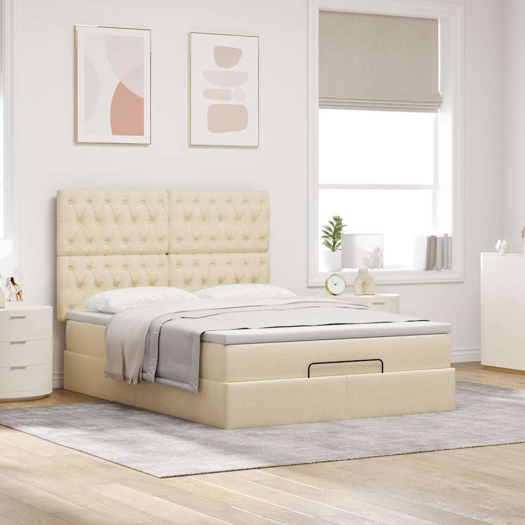 Cadre de lit ottoman avec matelas crème 140x200 cm tissu - XIOS