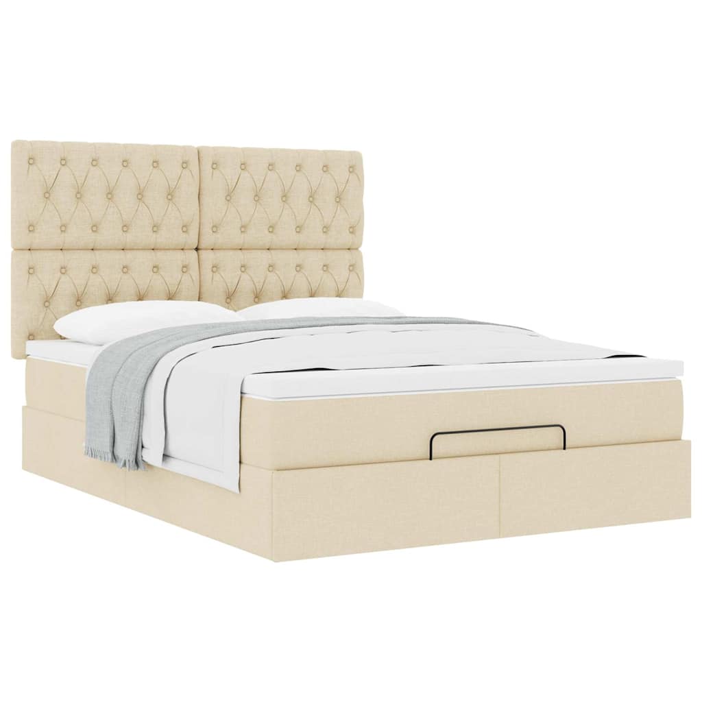 Cadre de lit ottoman avec matelas crème 140x200 cm tissu - XIOS