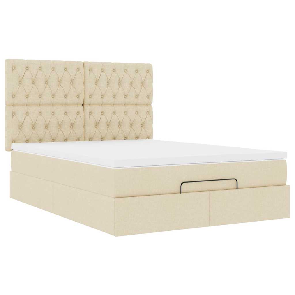 Cadre de lit ottoman avec matelas crème 140x200 cm tissu - XIOS