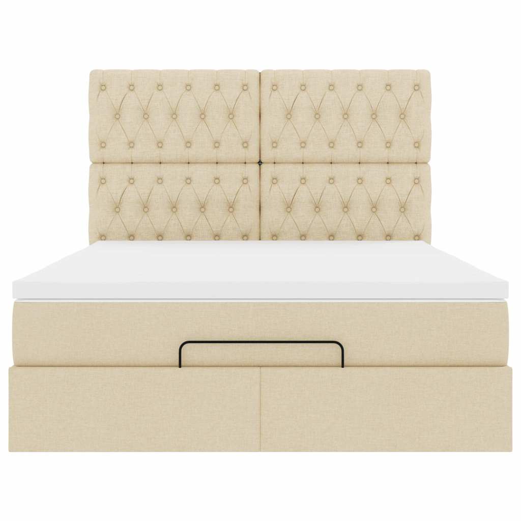 Cadre de lit ottoman avec matelas crème 140x200 cm tissu - XIOS