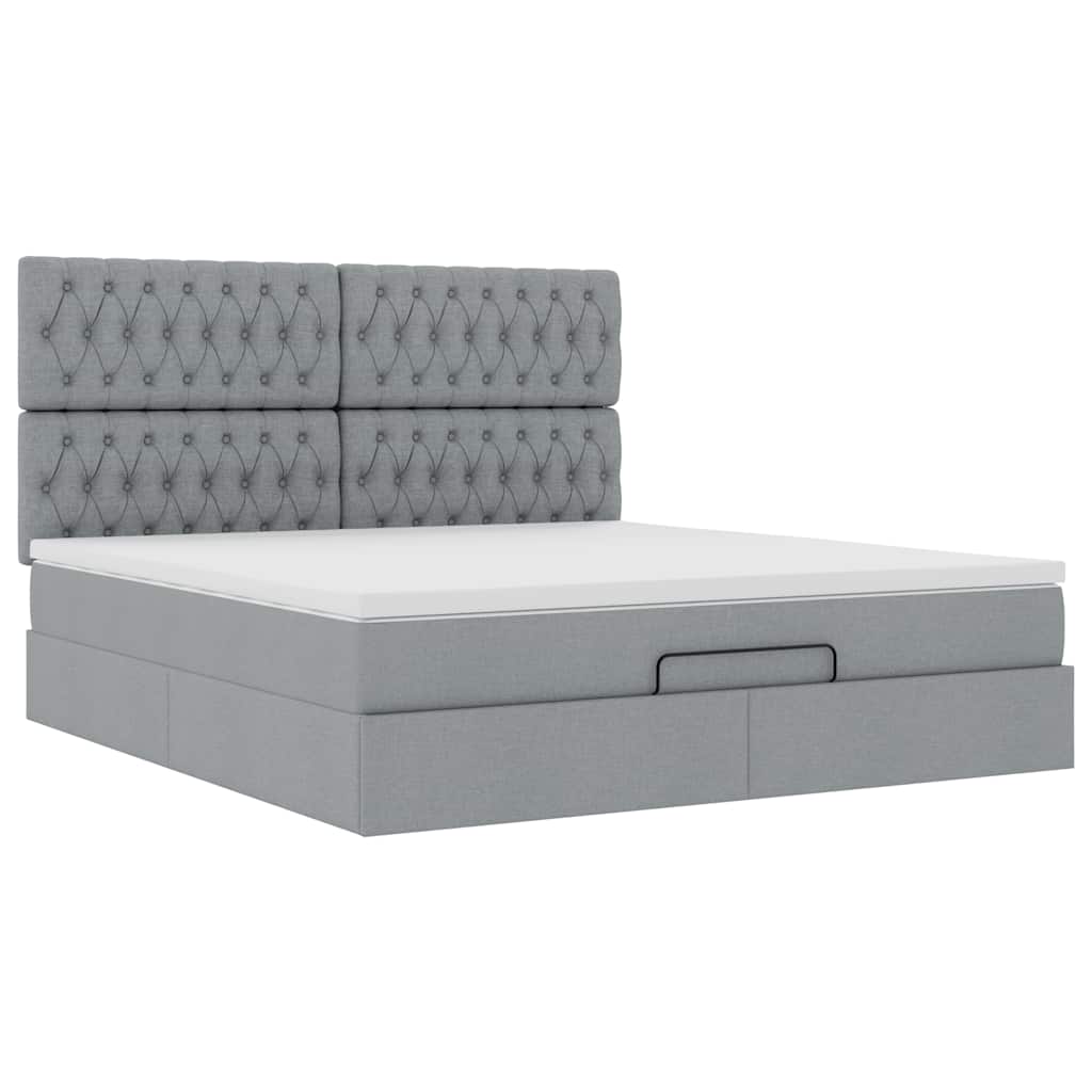 Cadre de lit ottoman et matelas gris clair 160x200cm tissu - XIOS