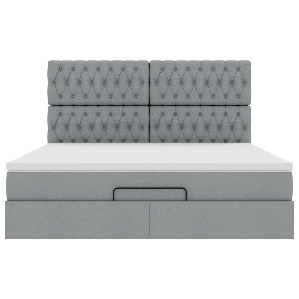 Cadre de lit ottoman et matelas gris clair 160x200cm tissu - XIOS