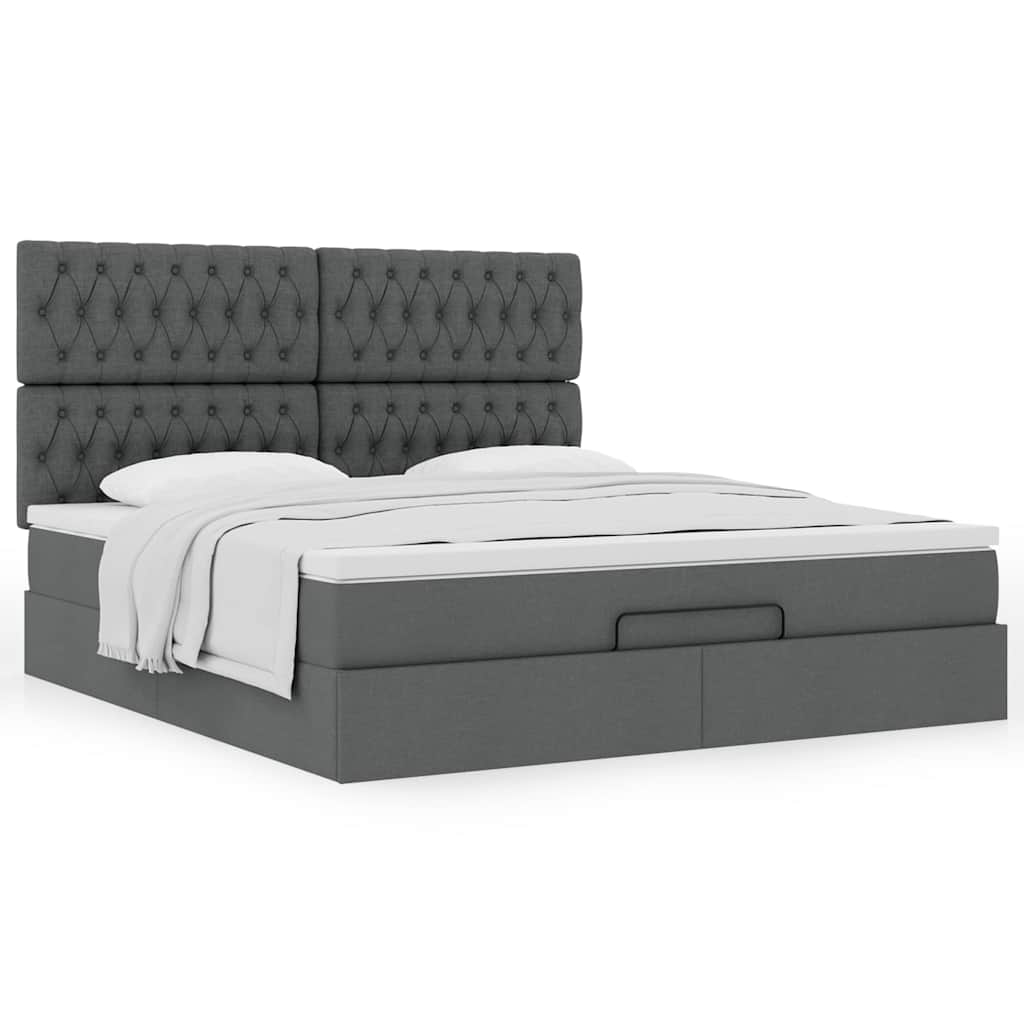 Cadre de lit ottoman avec matelas gris foncé 160x200cm tissu - XIOS
