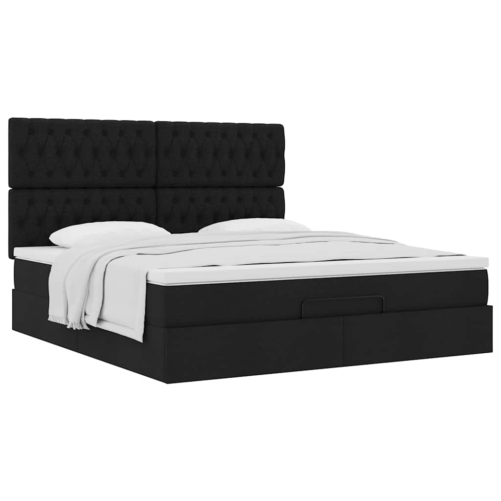 Cadre de lit ottoman avec matelas noir 160x200 cm tissu - XIOS