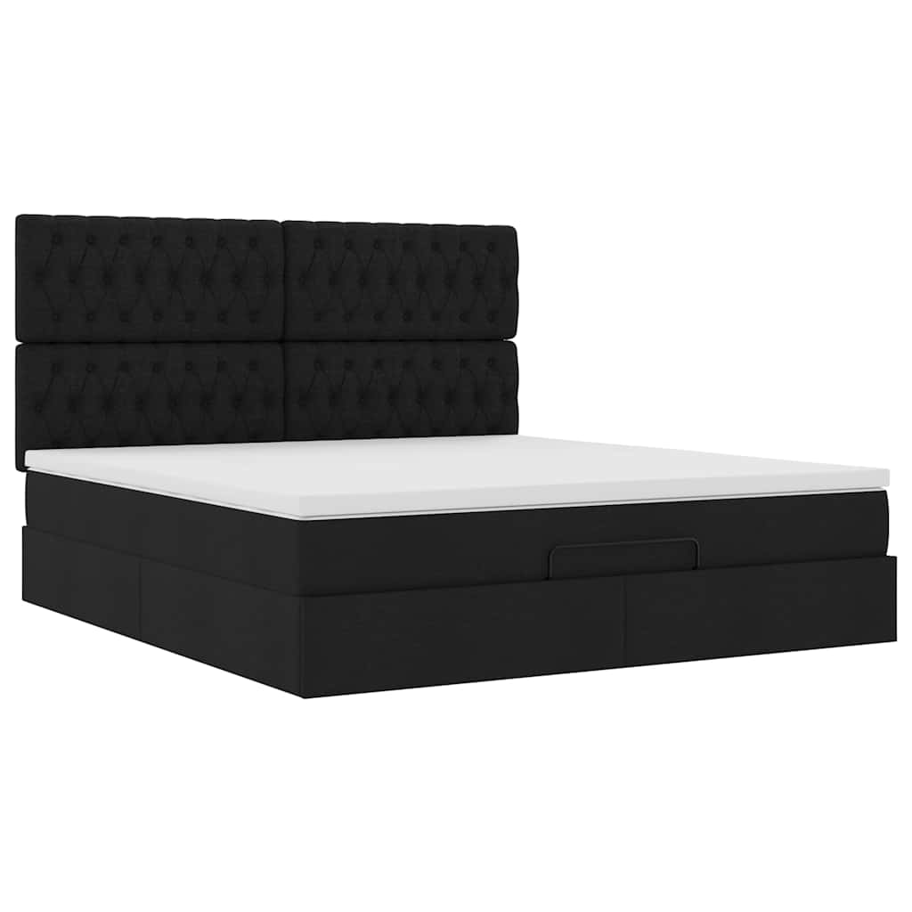 Cadre de lit ottoman avec matelas noir 160x200 cm tissu - XIOS