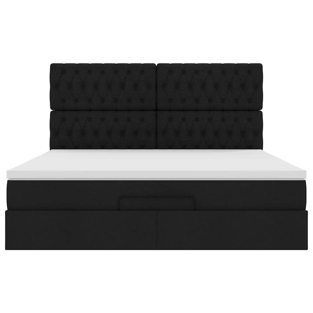 Cadre de lit ottoman avec matelas noir 160x200 cm tissu - XIOS