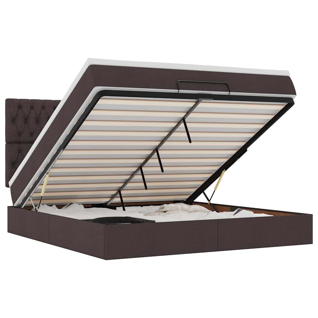 Cadre de lit ottoman avec matelas marron foncé 160x200 cm tissu - XIOS