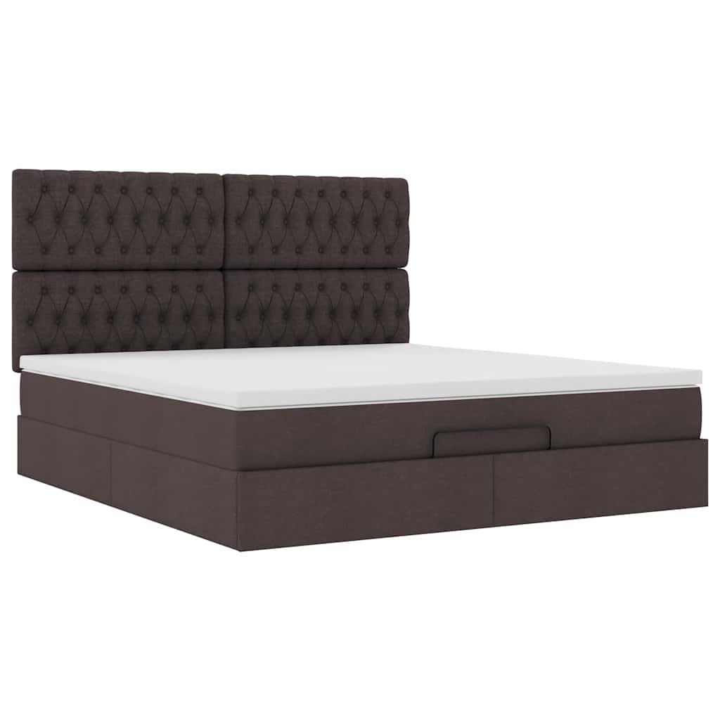 Cadre de lit ottoman avec matelas marron foncé 160x200 cm tissu - XIOS
