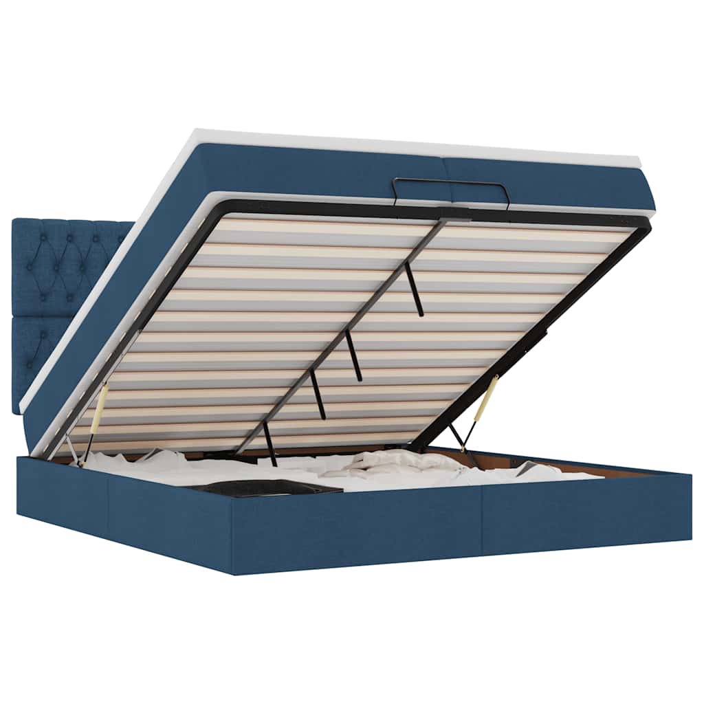 Cadre de lit ottoman avec matelas bleu 160x200 cm tissu - XIOS