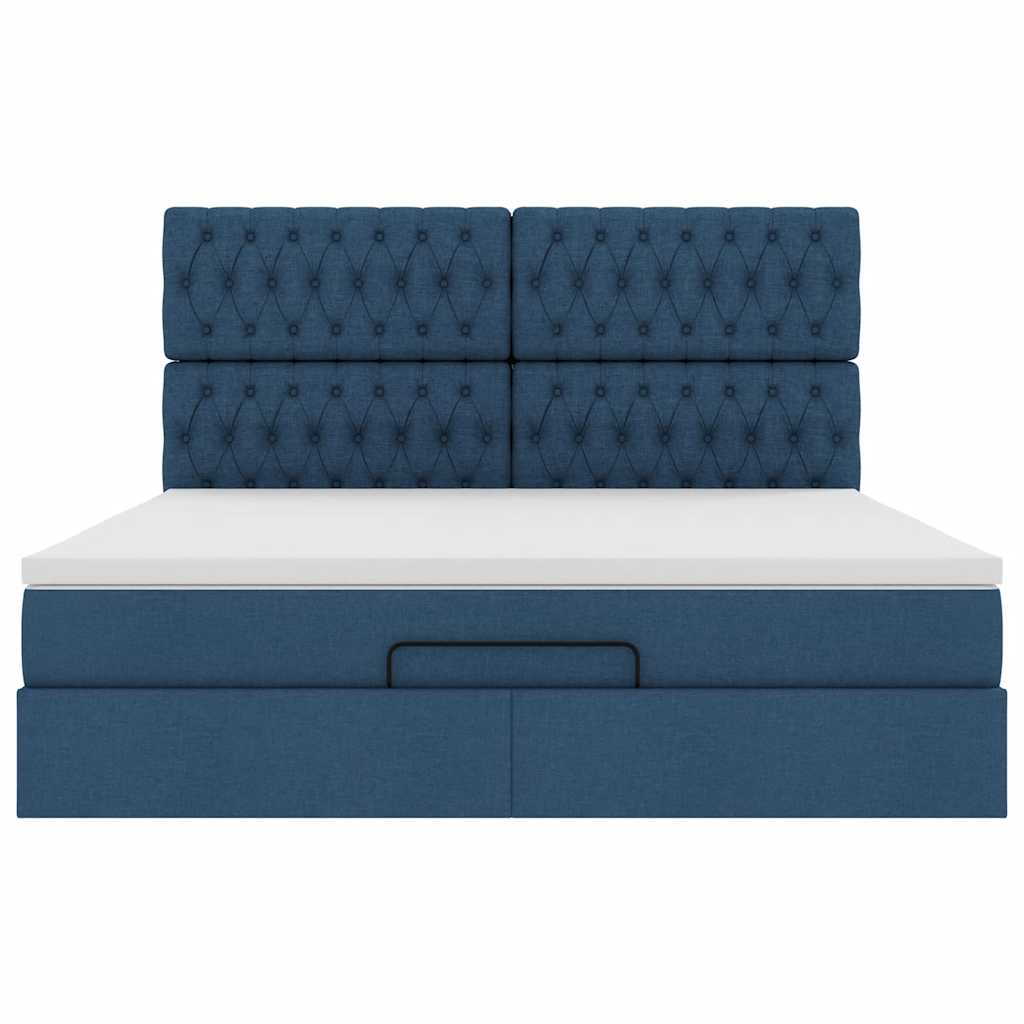 Cadre de lit ottoman avec matelas bleu 160x200 cm tissu - XIOS