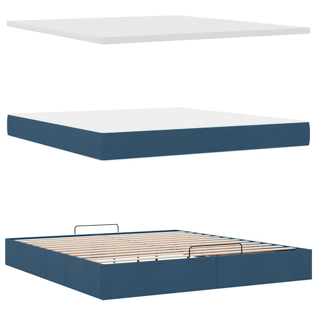 Cadre de lit ottoman avec matelas bleu 160x200 cm tissu - XIOS