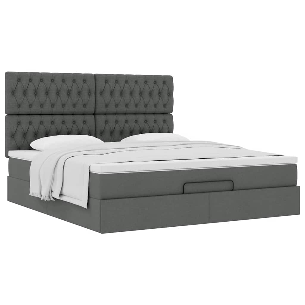 Cadre de lit ottoman avec matelas gris foncé 180x200 cm tissu - XIOS