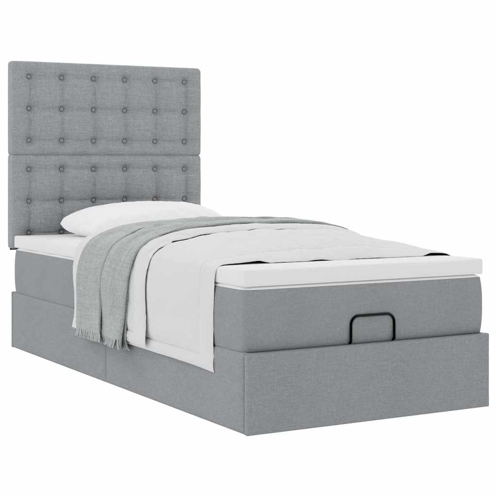 Cadre de lit ottoman avec matelas gris clair 80x200 cm tissu - XIOS