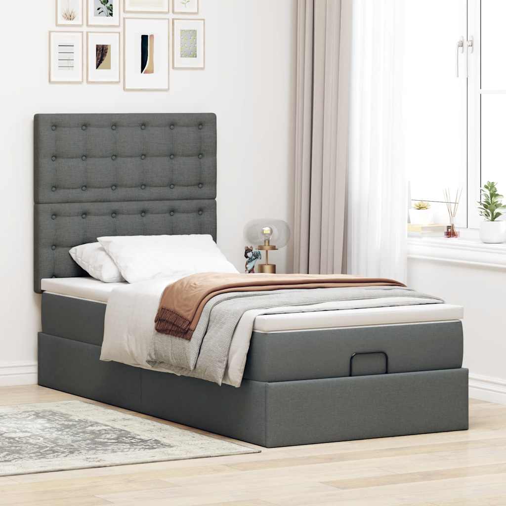 Cadre de lit ottoman avec matelas gris foncé 80x200 cm tissu - XIOS