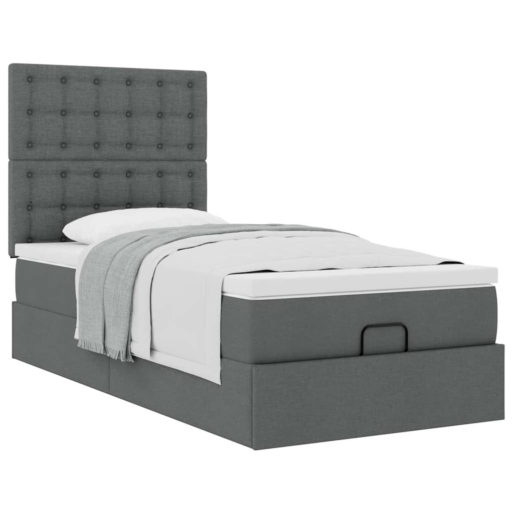 Cadre de lit ottoman avec matelas gris foncé 80x200 cm tissu - XIOS