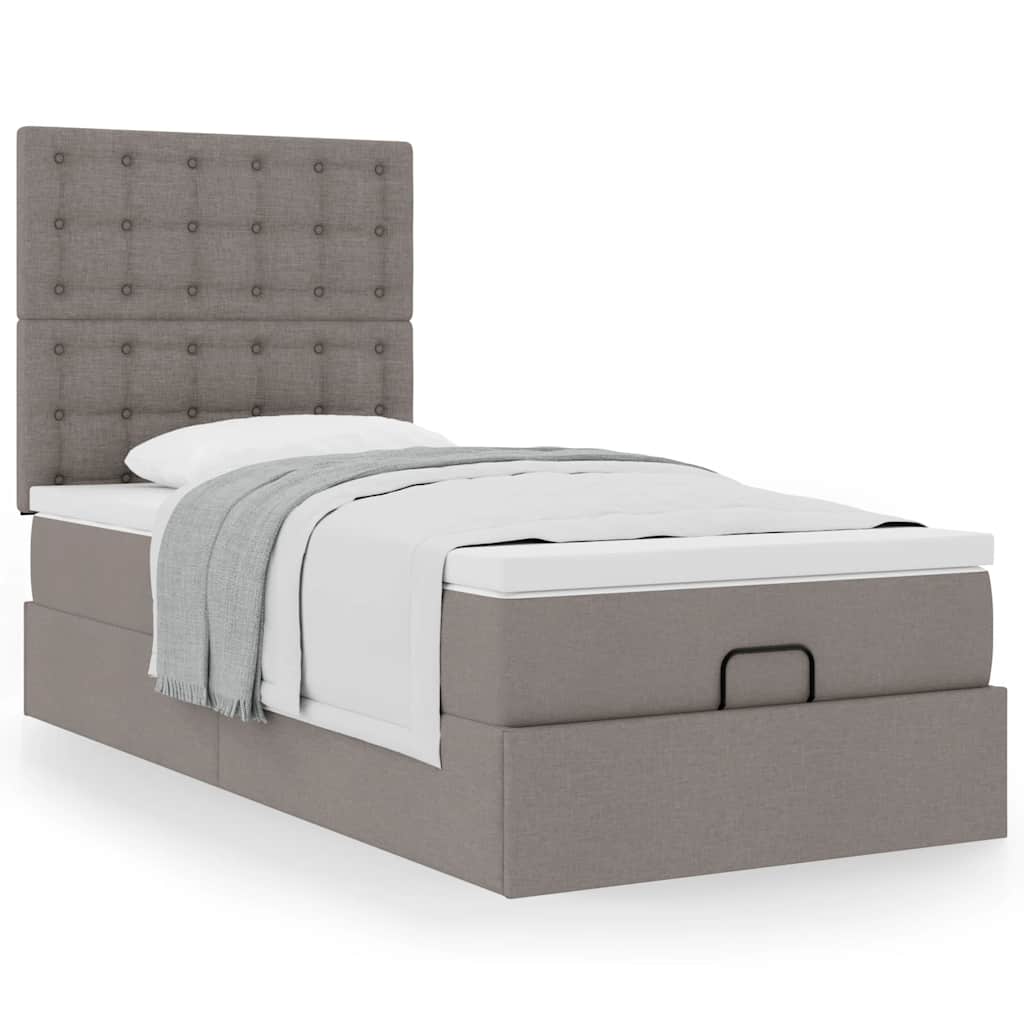 Cadre de lit ottoman avec matelas taupe 80x200 cm tissu - XIOS