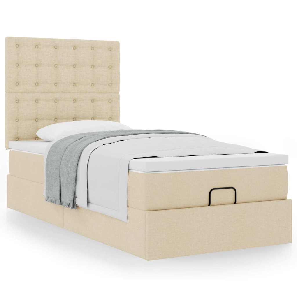 Cadre de lit ottoman avec matelas crème 80x200 cm tissu - XIOS