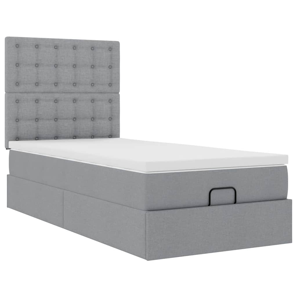 Cadre de lit ottoman et matelas gris clair 90x190 cm tissu - XIOS