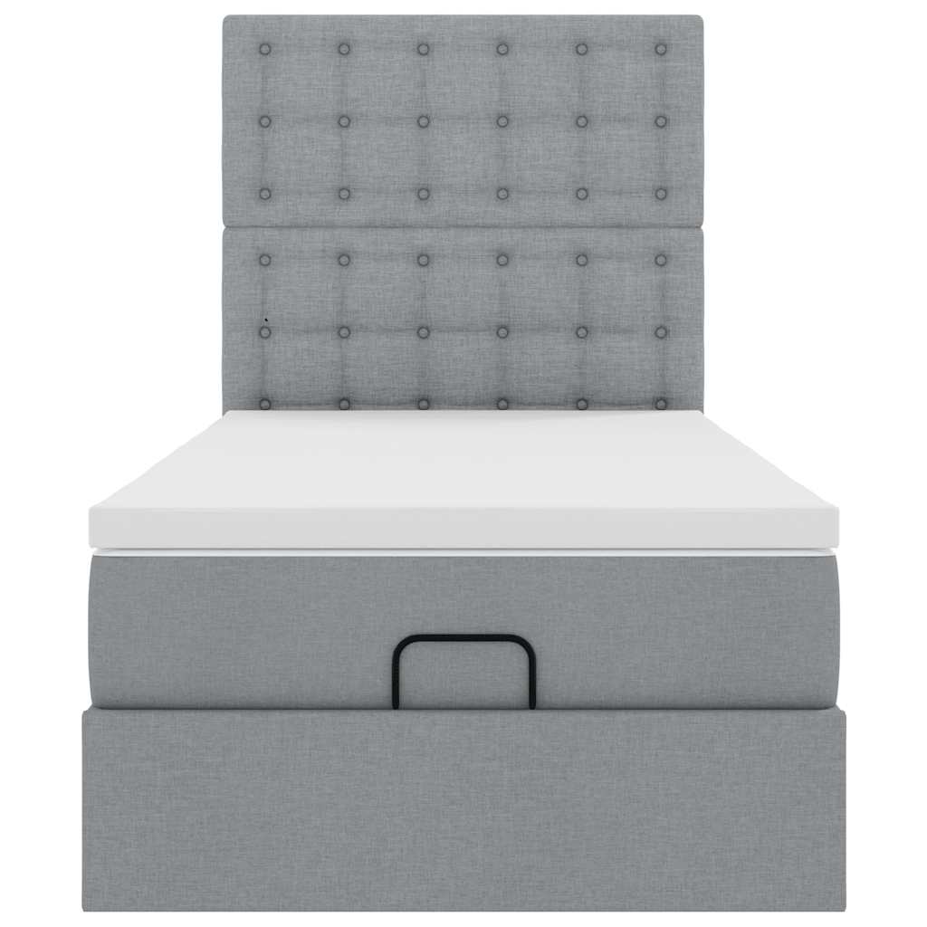 Cadre de lit ottoman et matelas gris clair 90x190 cm tissu - XIOS