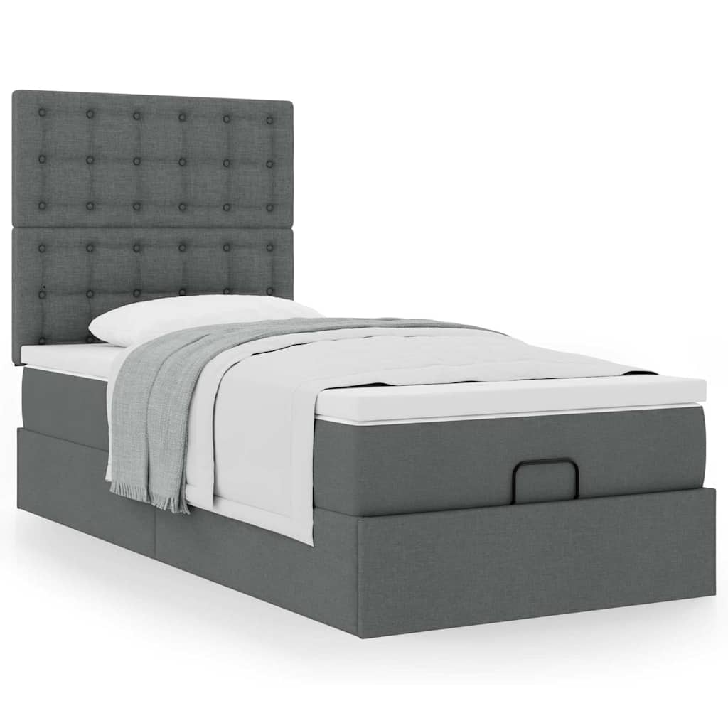 Cadre de lit ottoman avec matelas gris foncé 90x190 cm tissu - XIOS