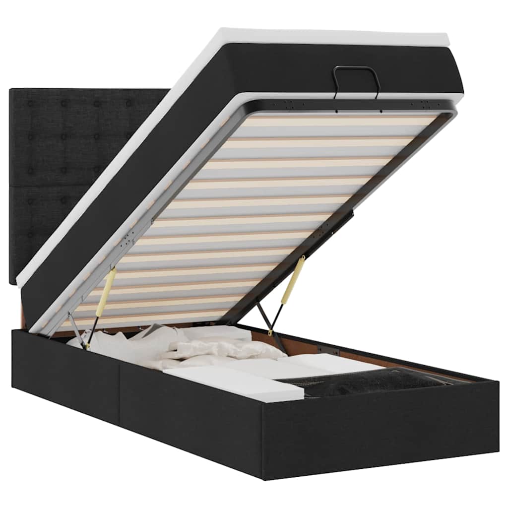 Cadre de lit ottoman avec matelas noir 90x190 cm tissu - XIOS