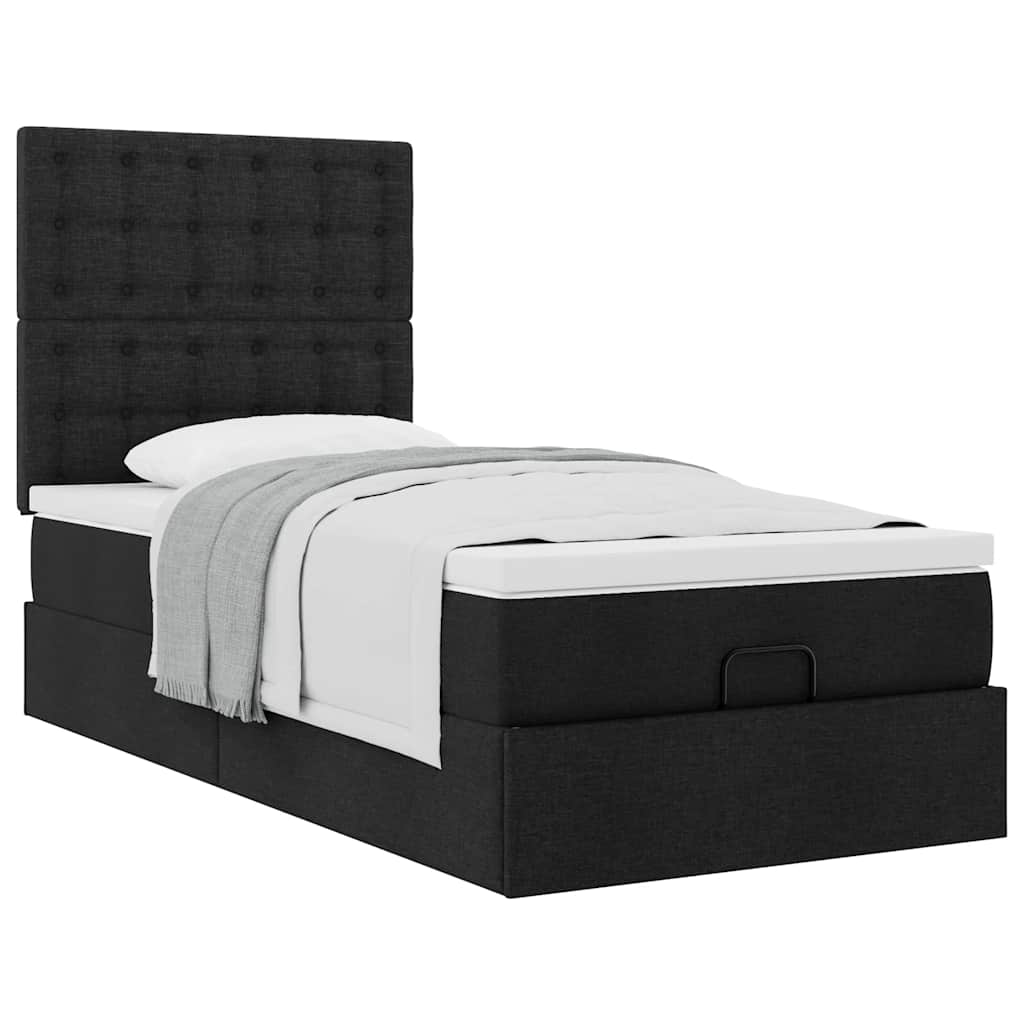 Cadre de lit ottoman avec matelas noir 90x190 cm tissu - XIOS