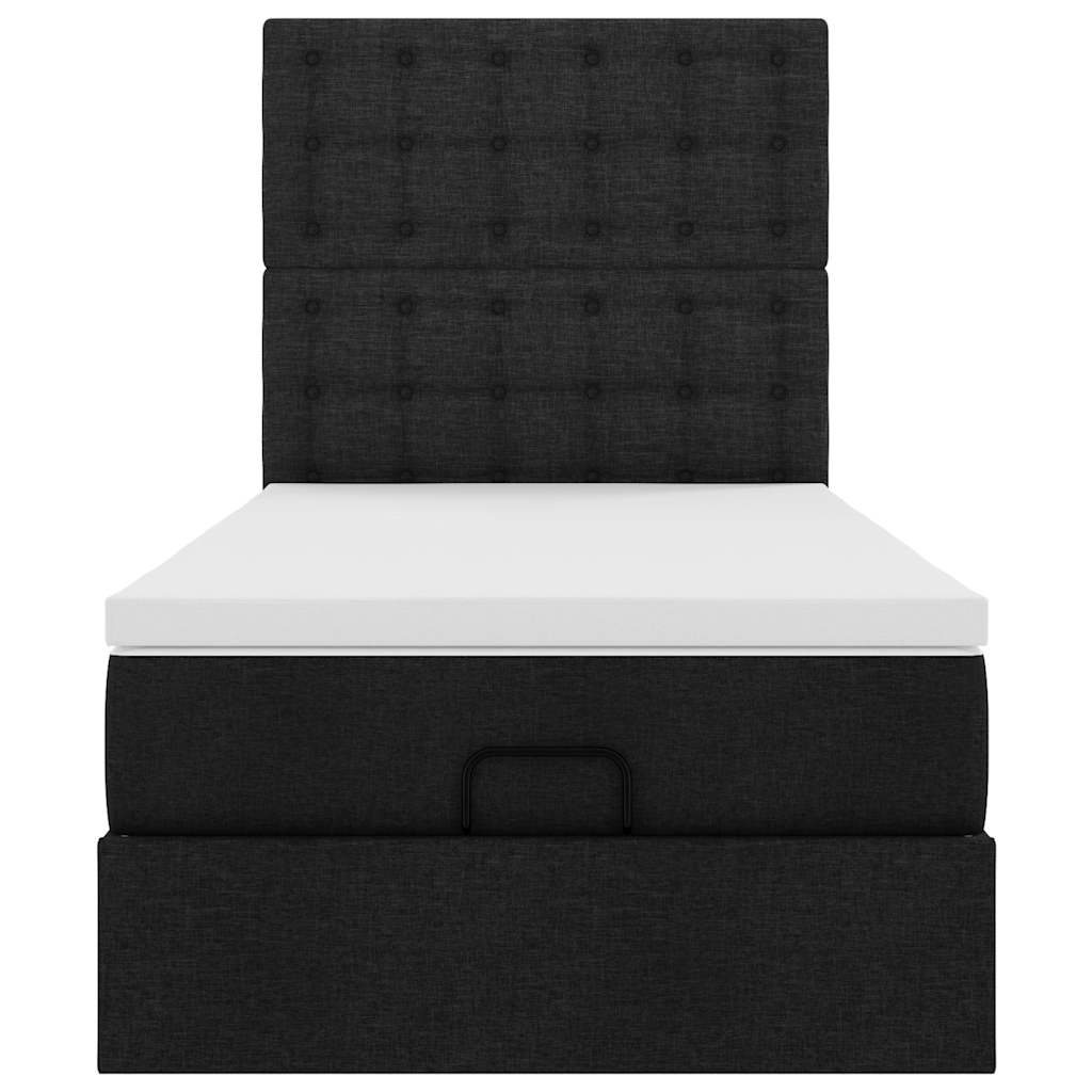 Cadre de lit ottoman avec matelas noir 90x190 cm tissu