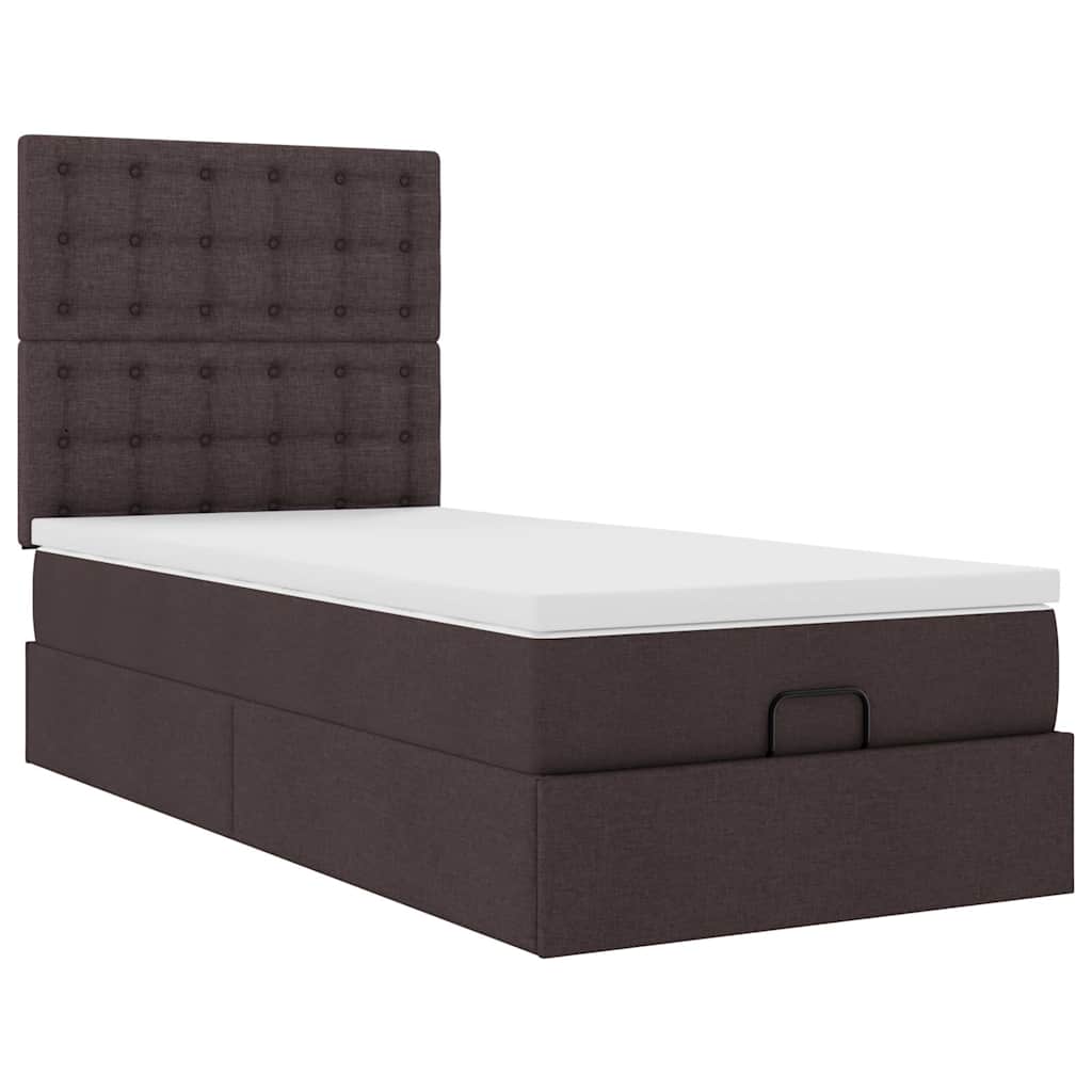 Cadre de lit ottoman avec matelas marron foncé 90x190 cm tissu - XIOS