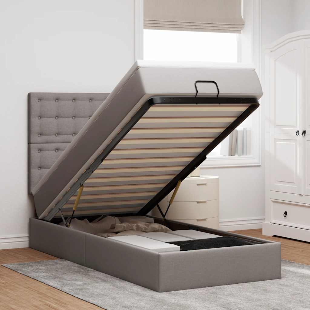 Cadre de lit ottoman avec matelas taupe 90x190 cm tissu - XIOS