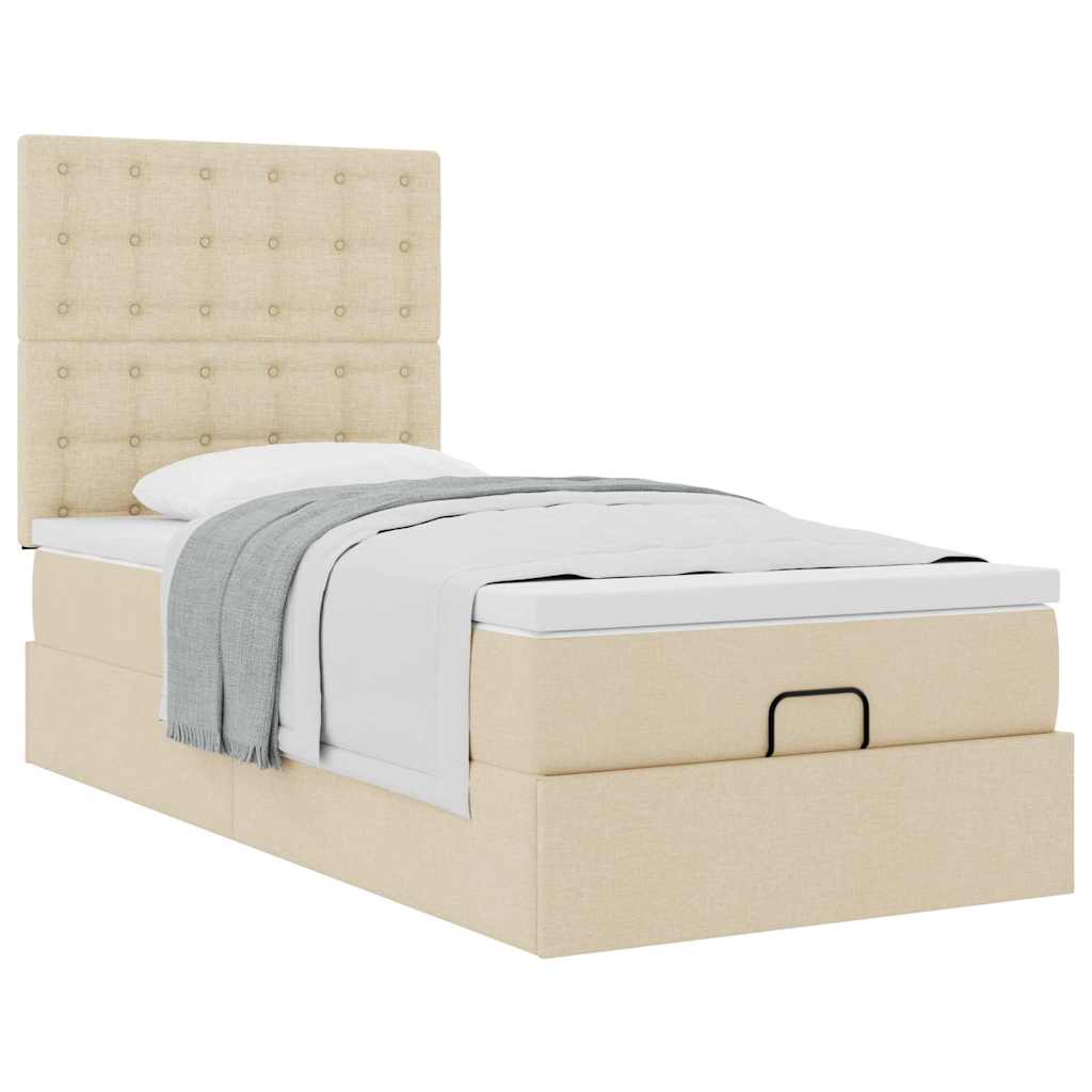 Cadre de lit ottoman avec matelas crème 90x190 cm tissu - XIOS